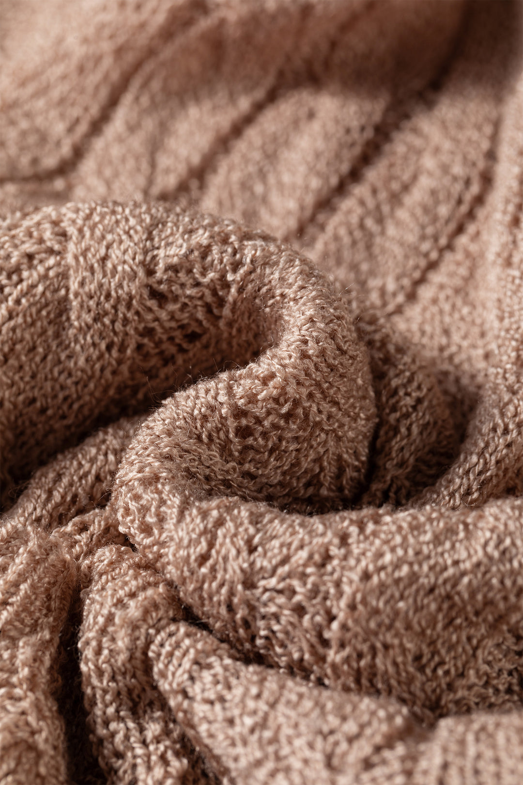 Old Rose Drop Shoulder Crochet Knit Open Front Cardigan