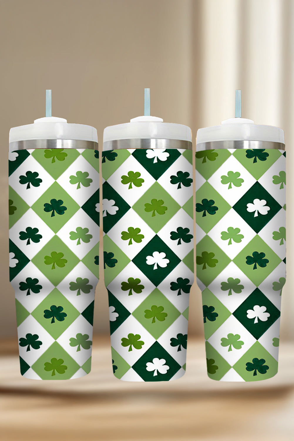 Grand gobelet en paille à imprimé à carreaux Clover sans anse 40 oz