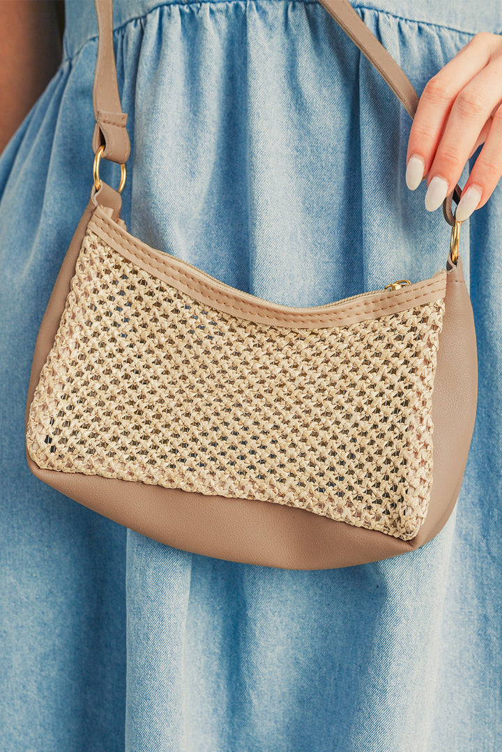 Straw Woven PU Leather Patchwork Shoulder Bag