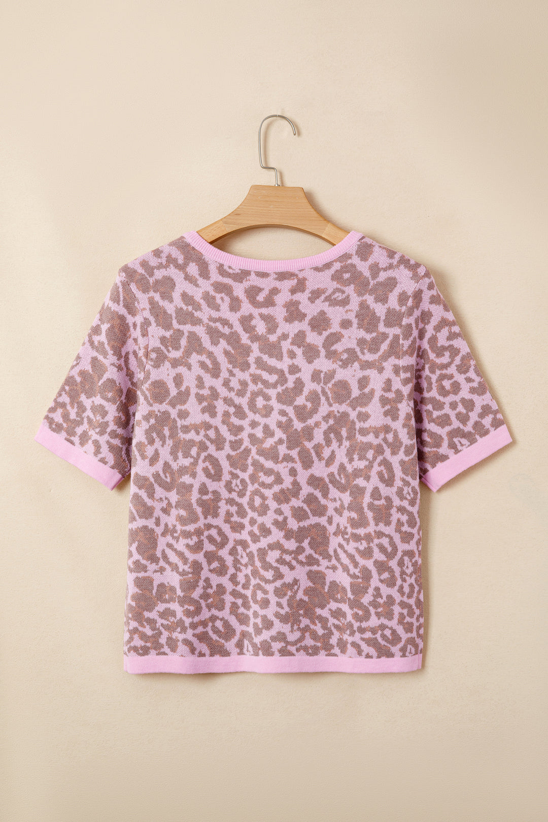 Pink Leopard Button Down Short Sleeve Sweater Cardigan