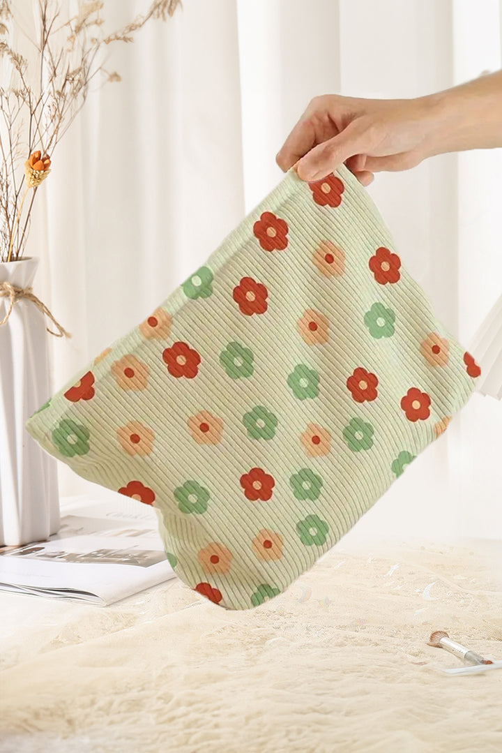 Flower Print Corduroy Zipper Makeup Storage Bag