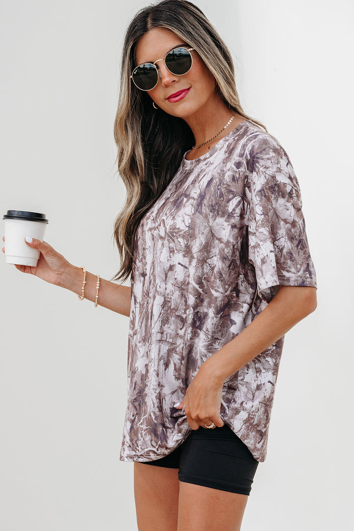 Casual Khaki Camouflage Woodland Print Drop Shoulder Tunic Tee