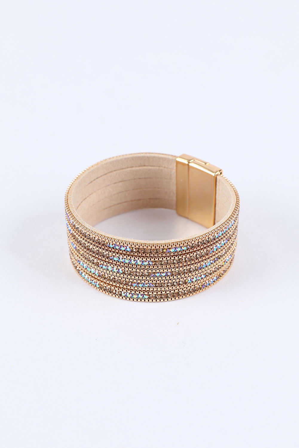 Bracelet en cuir plaqué diamant avec boucle magnétique large