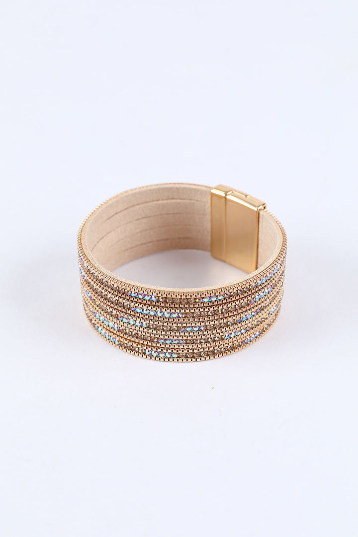 Bracelet en cuir plaqué diamant avec boucle magnétique large