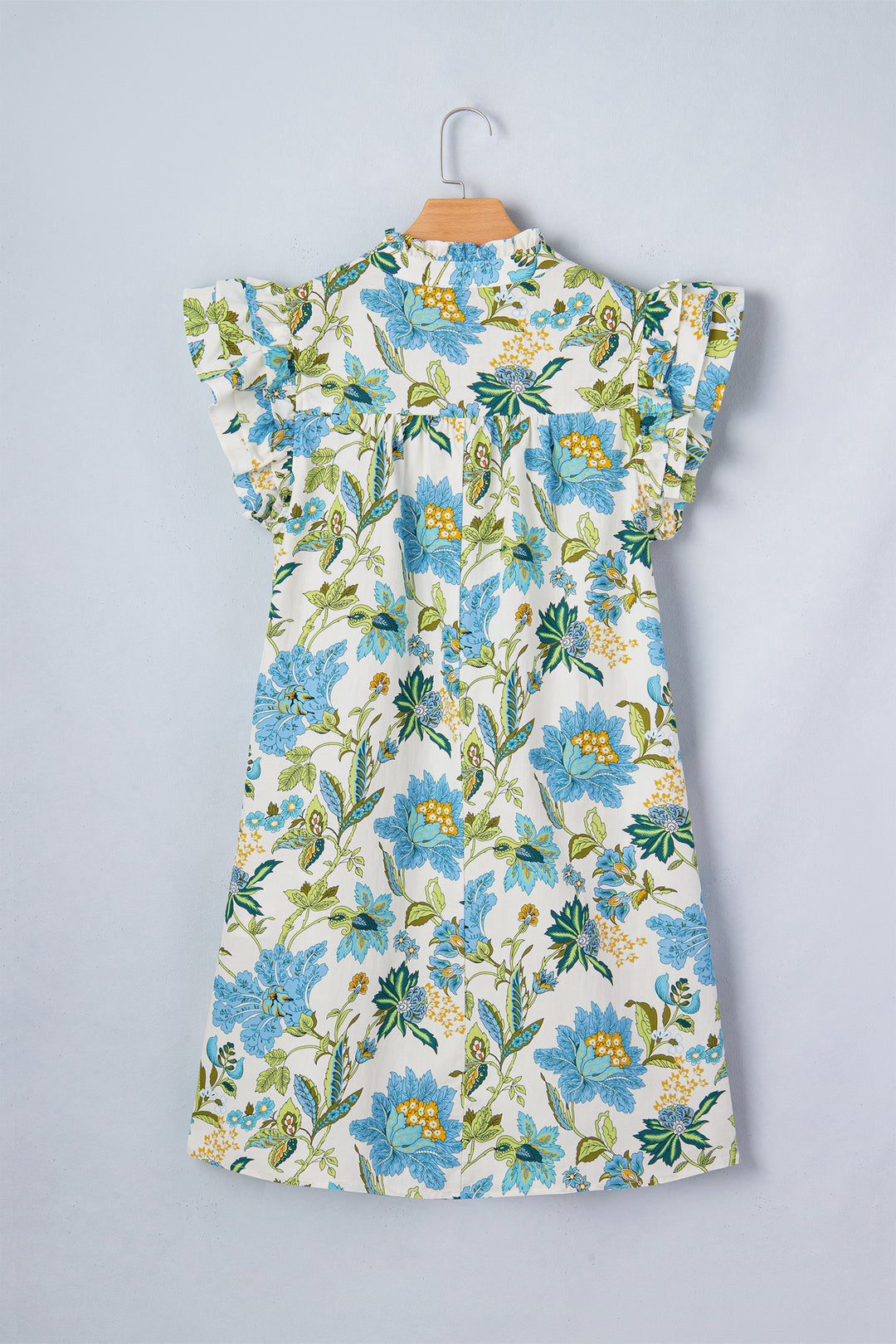 Floral Print V Neck Triple Ruffle Short Sleeve Shift Mini Dress