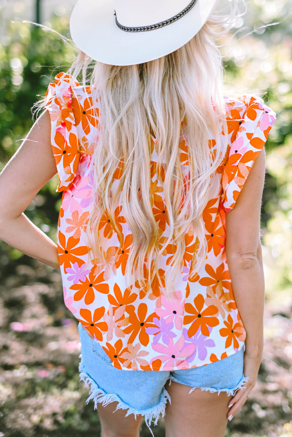 Ruffled Sleeve Smocked Floral Top