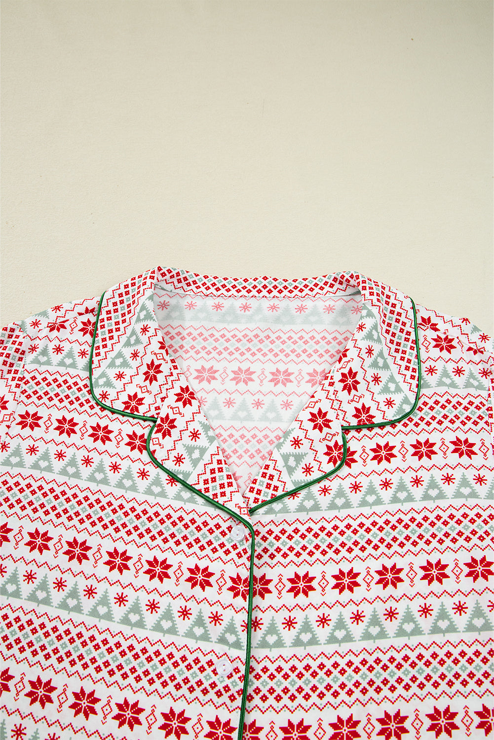 White Christmas Pattern Print Shirt Style Long 2pcs Pajama Set