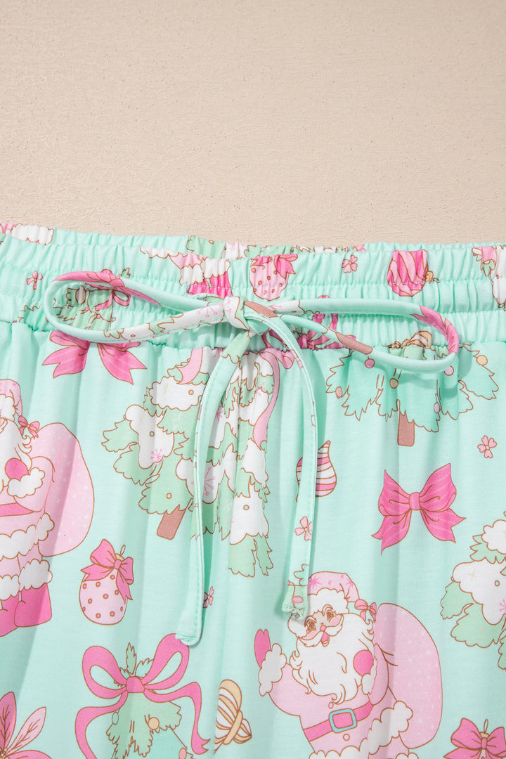 Green Abstract Print Long Sleeve Two Piece Lounge Set