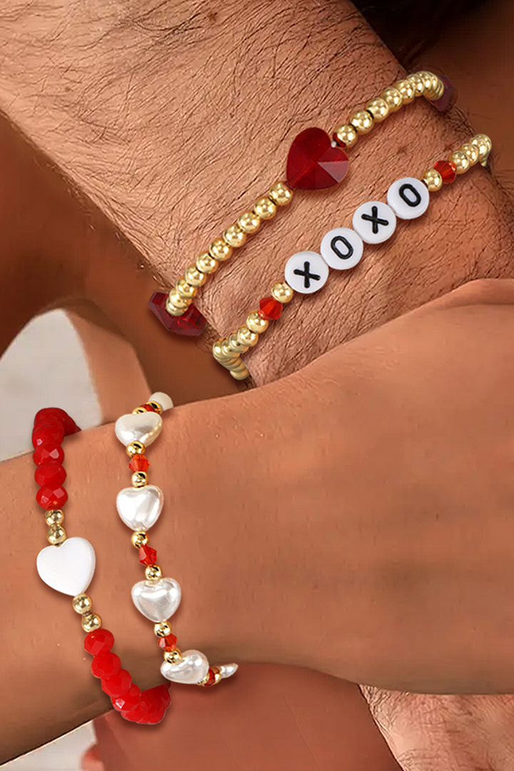 Bracelet superposé en perles cœur XOXO, 4 pièces
