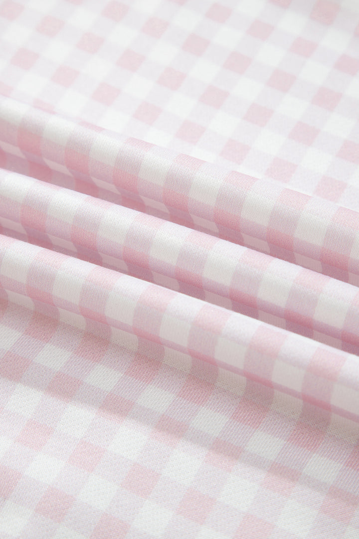 Pink Plaid Baggy Pullover Drawstring Casual Shorts 2pcs Outfit
