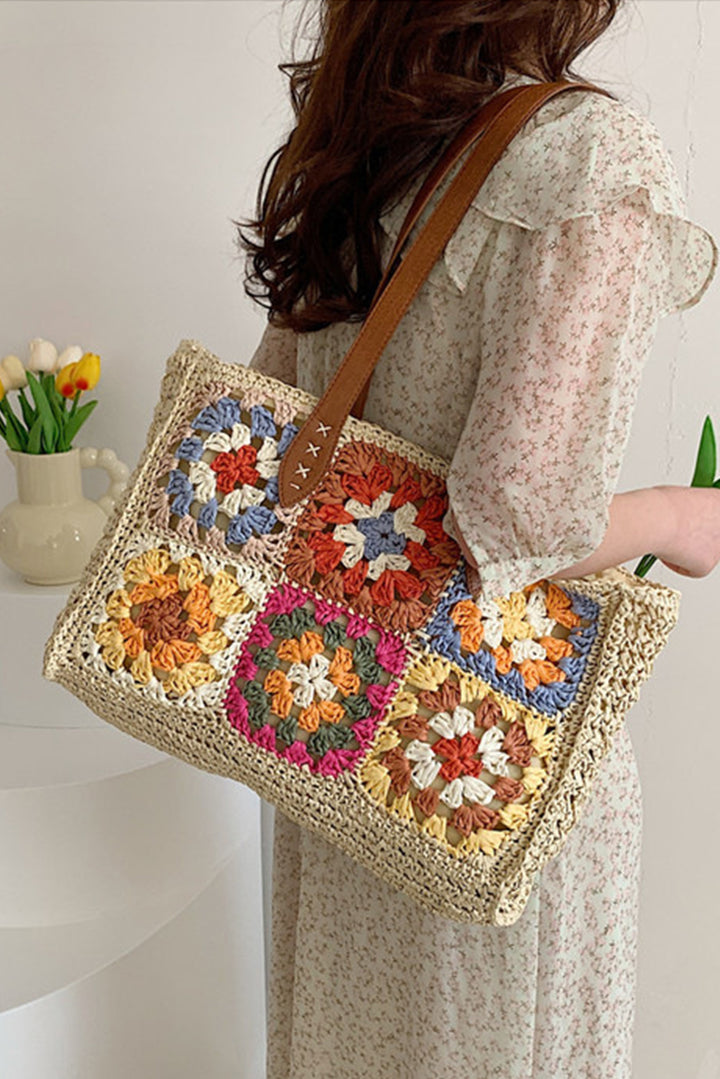 Grand sac fourre-tout carré en crochet floral