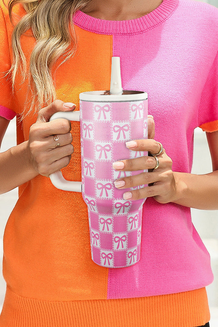 Bow Knot Checkered Print Handle Large Tumbler 40OZ