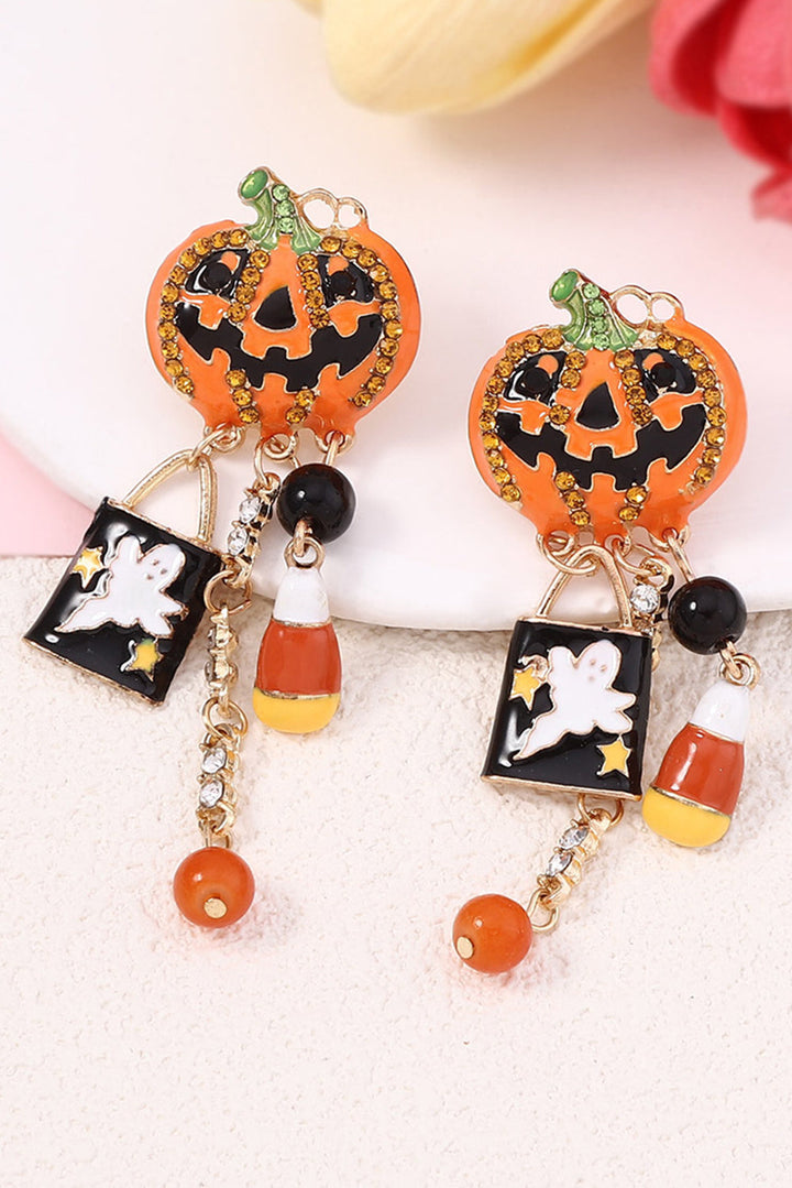 Boucles d'oreilles à pompons fantômes citrouilles strass Halloween