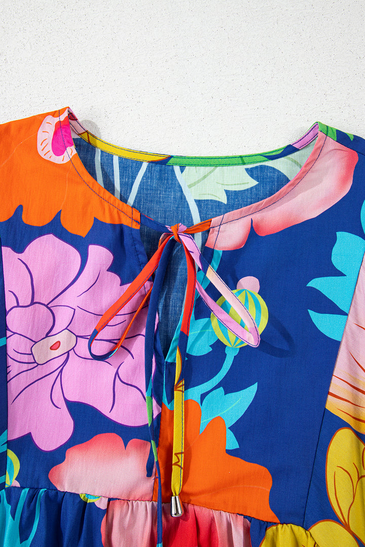 Robe babydoll à imprimé floral et col fendu