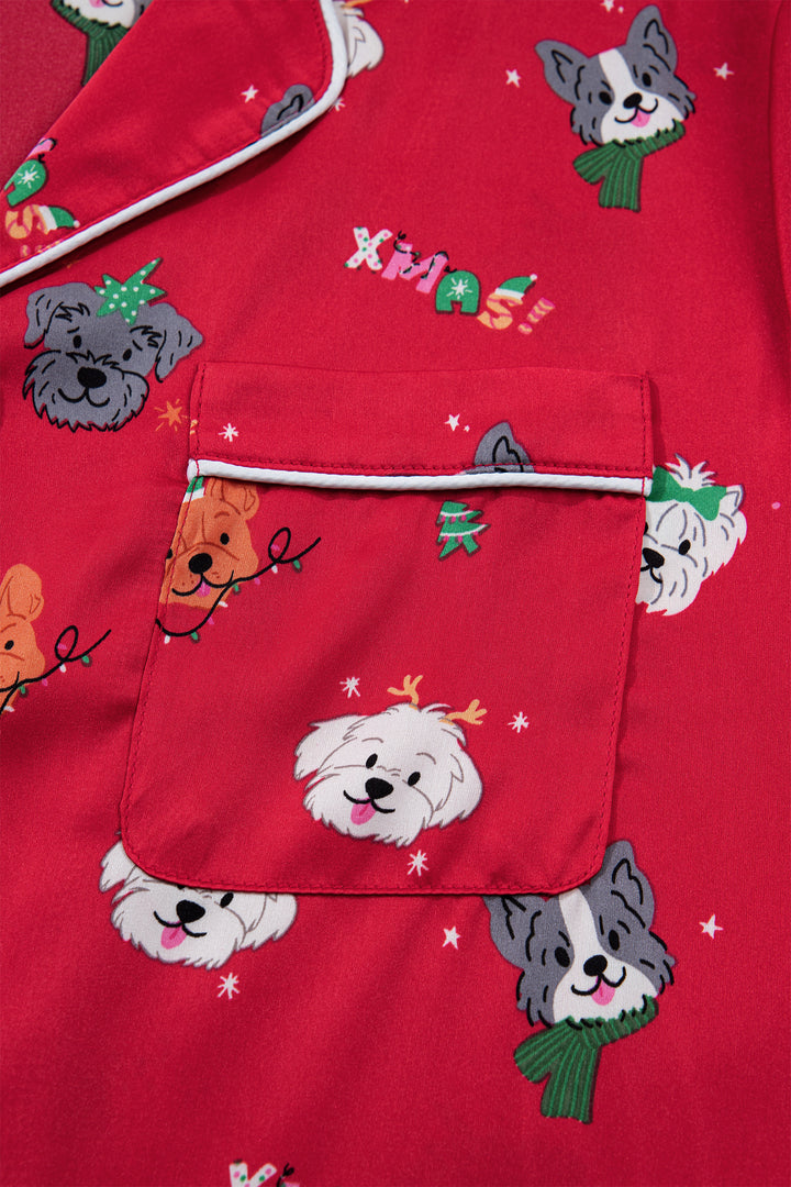 Racing Red Festive Dog Print Short Sleeve Two Piece Lounge Set
