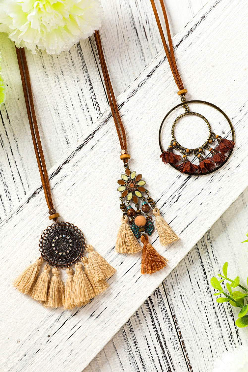 Collier pendentif bohème rétro à pompons, 3 pièces