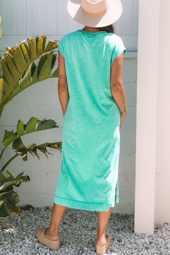 Mineral Wash Pocketed T-shirt Long Dress