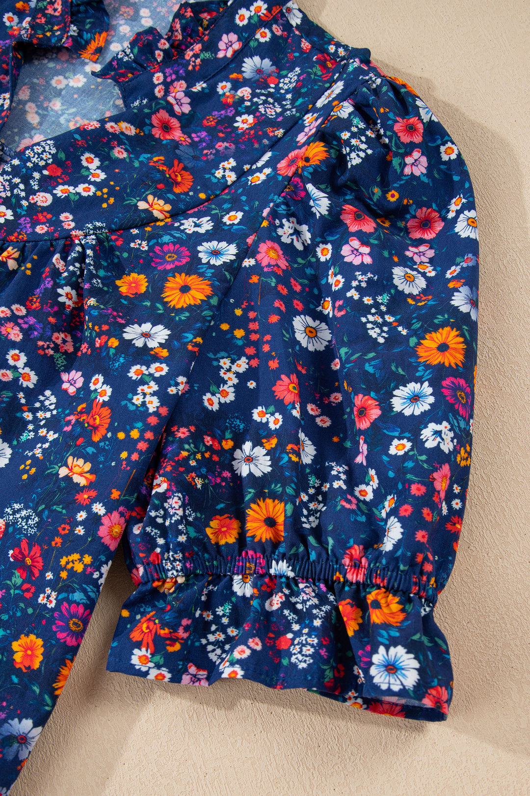 Wild Daisy Floral Split Neck Short Puff Sleeve Mini Dress