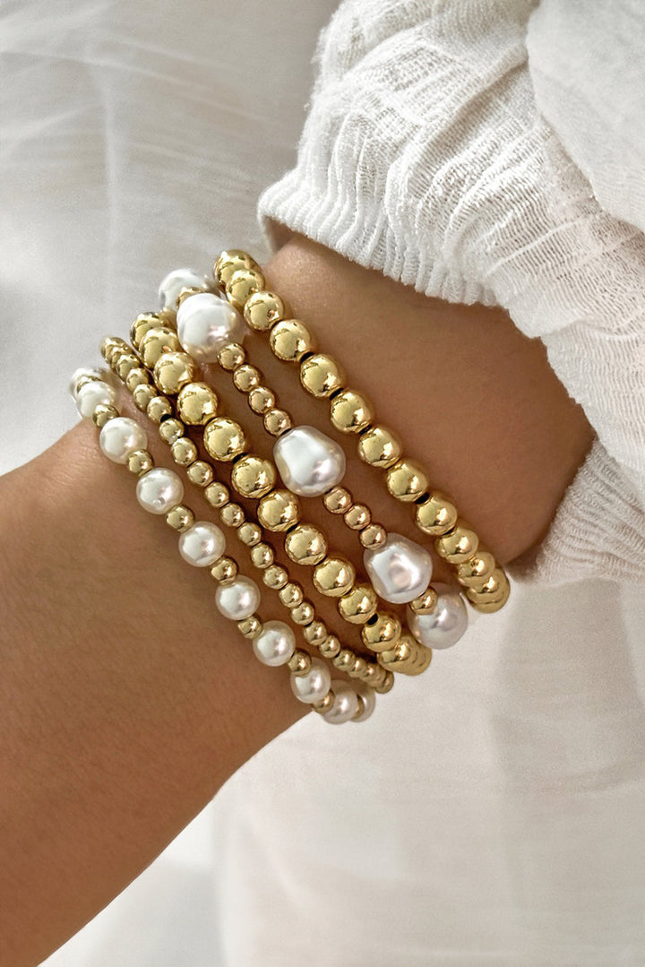 Plated Alloy Pearl Mix Beading Multilayer Bracelet