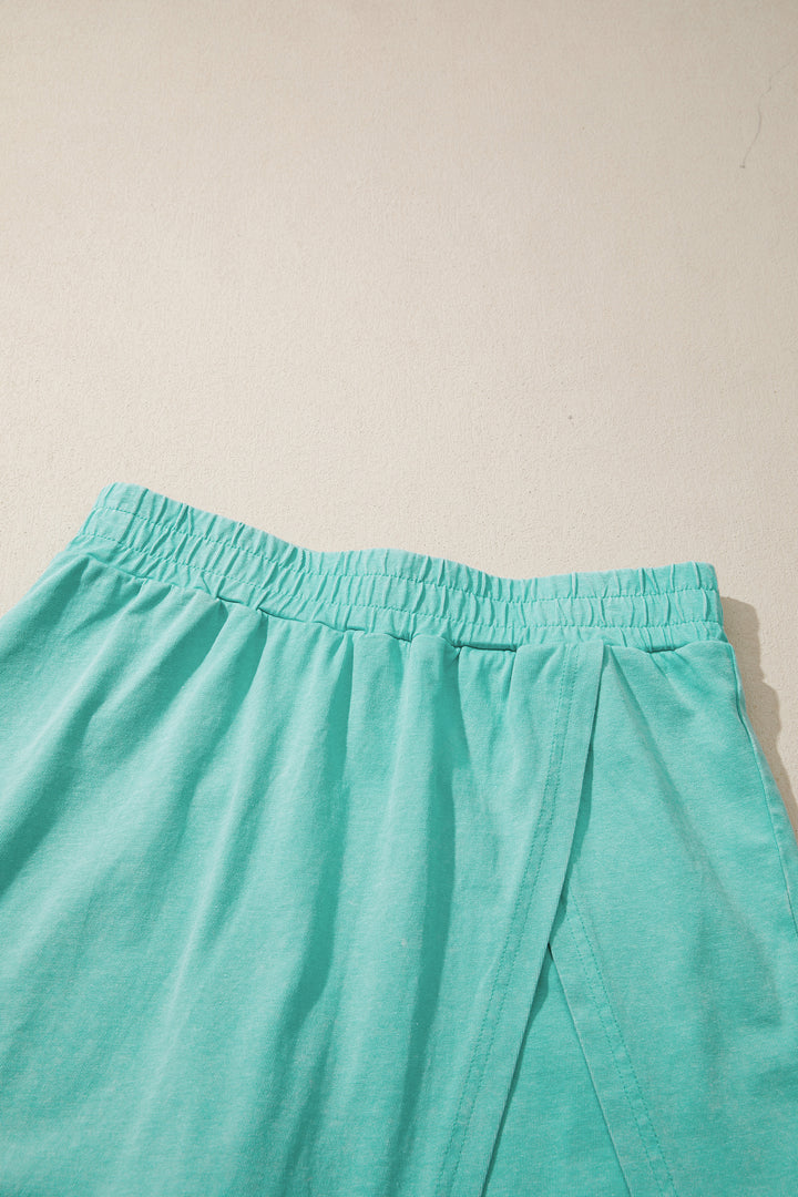Mint Green Mineral Wash V Neck Tee Matching Skort Set