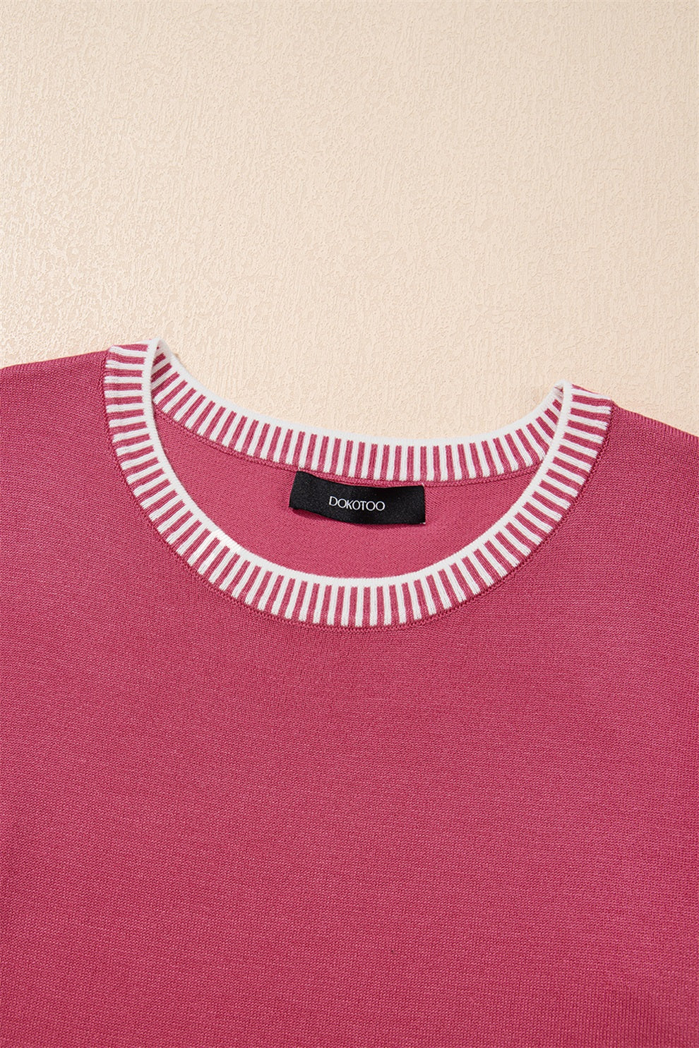 Contrast Striped Trim Round Neck Half Sleeve Sweater