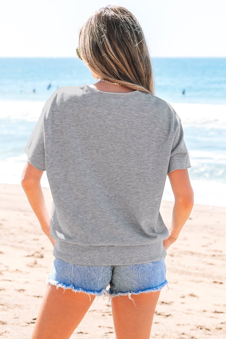 USA Lettering Patch Notched Neck Loose Tee