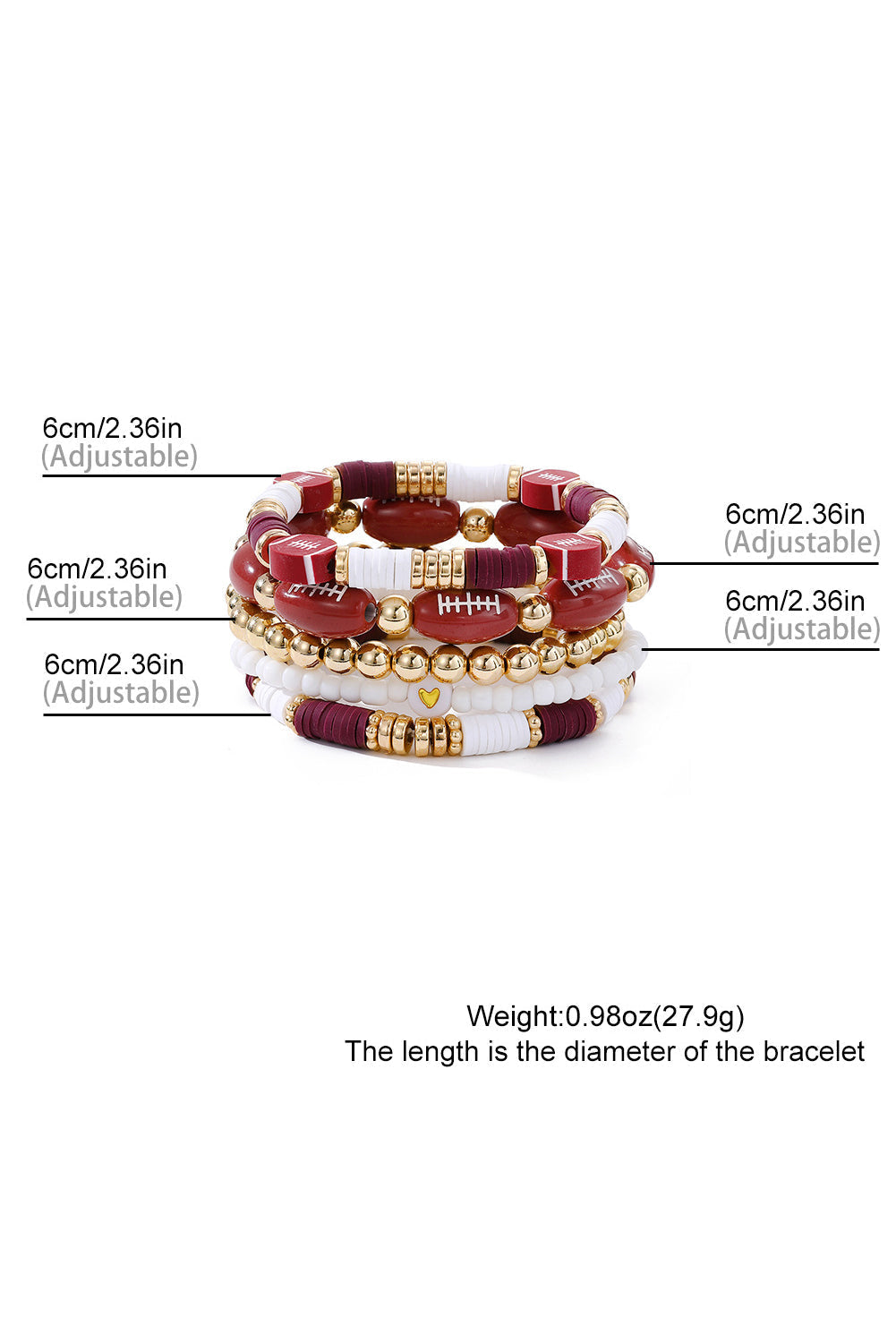 5pcs Football Beading Elastic Bracelet Set