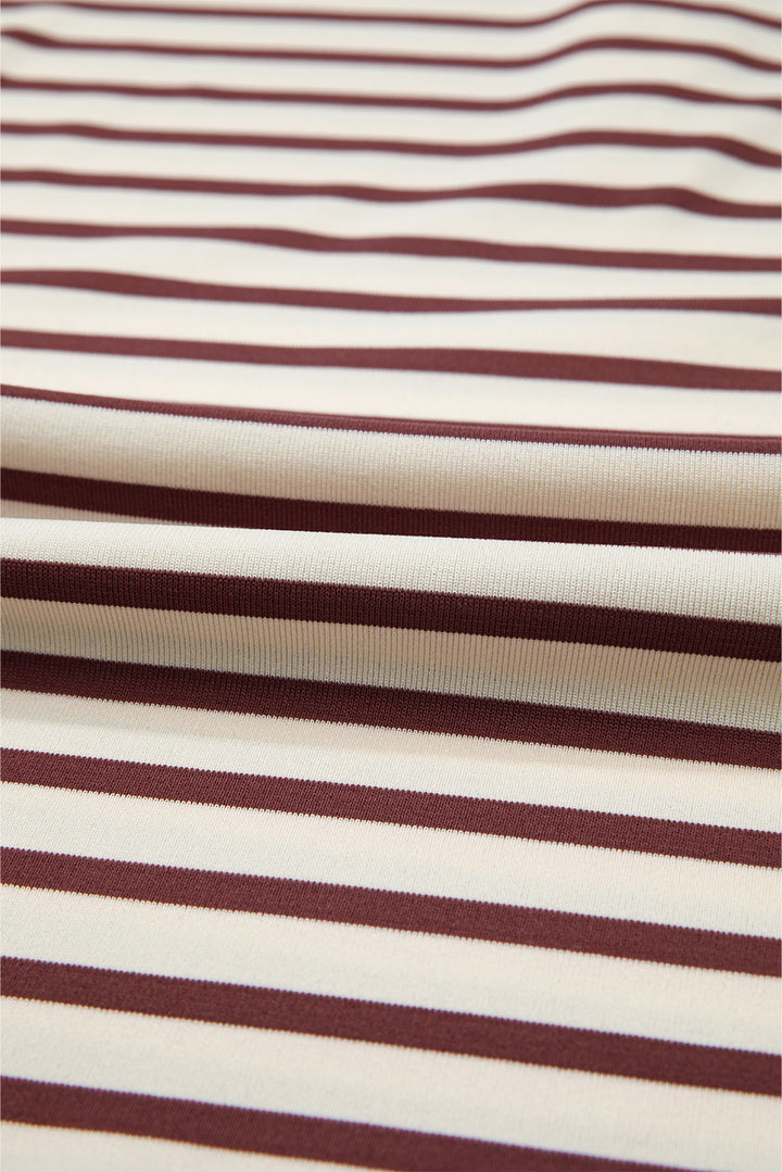 Red Dahlia Striped Print Drop Shoulder Long Sleeve Henley Top