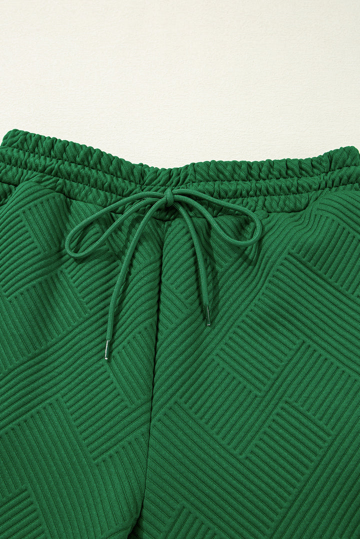 Dark Green Stylish Textured Loose Fit T Shirt and Drawstring Pants Set