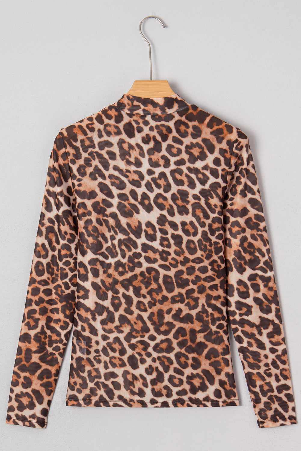Leopard Mock Neck Long Sleeve Mesh Top