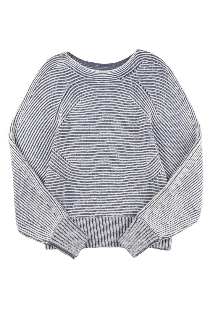 Striped Print Ribbed Knit Boat Neck Baggy Sweater