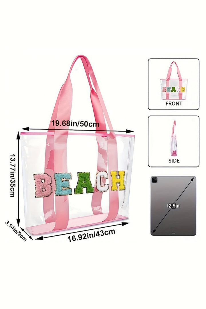 BEACH Chenille Patched Large Clear PVC Shoulder Bag
