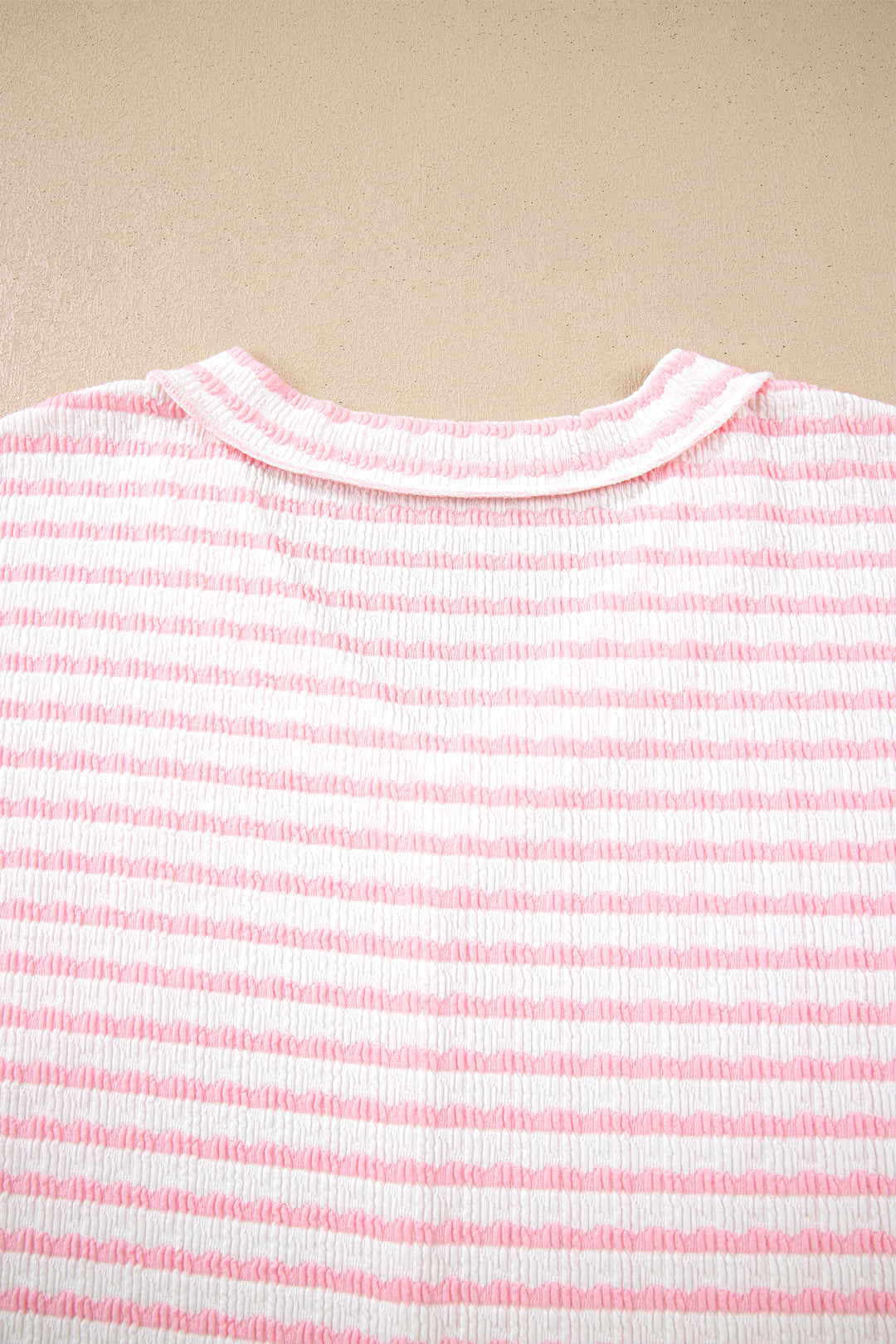 Pink Stripe Plus Size V Neck Exposed Seam Patchwork T Shirt