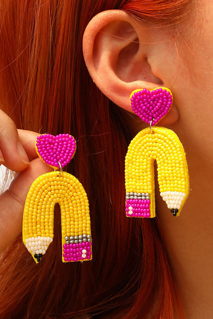 Heart Shape Pencil Rice Bead Drop Earrings