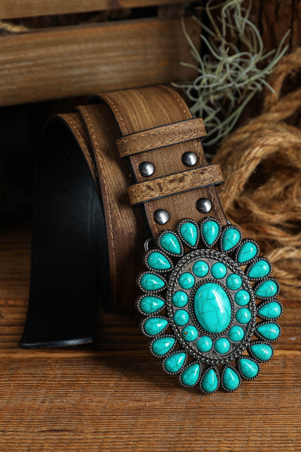 Ceinture large rétro à décor turquoise occidental 