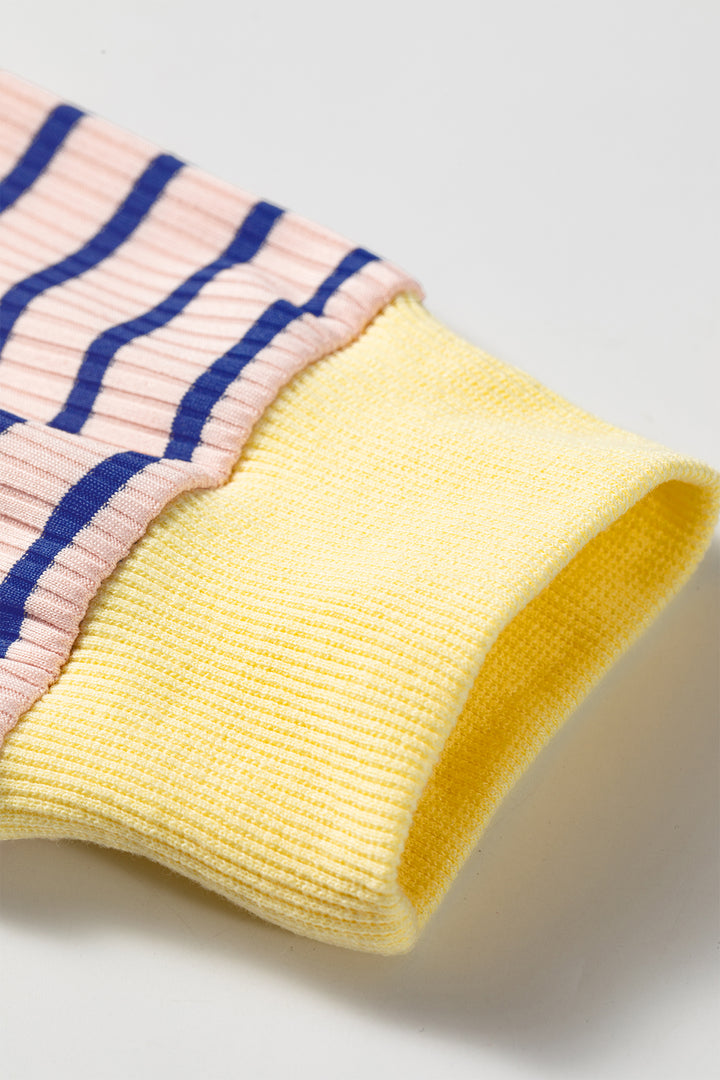 Blue Stripe Contrast Long Sleeve Crew Neck Pullover Top