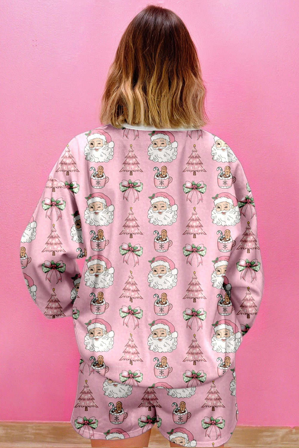 Pink Ho Ho Ho Christmas Fashion Print 2pcs Lounge Short Set