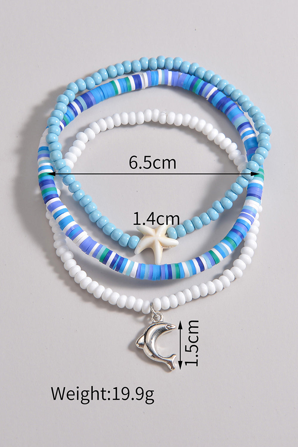 Dolphin Starfish Decor Beaded Three Layer Anklet