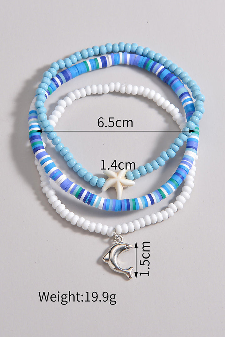 Dolphin Starfish Decor Beaded Three Layer Anklet