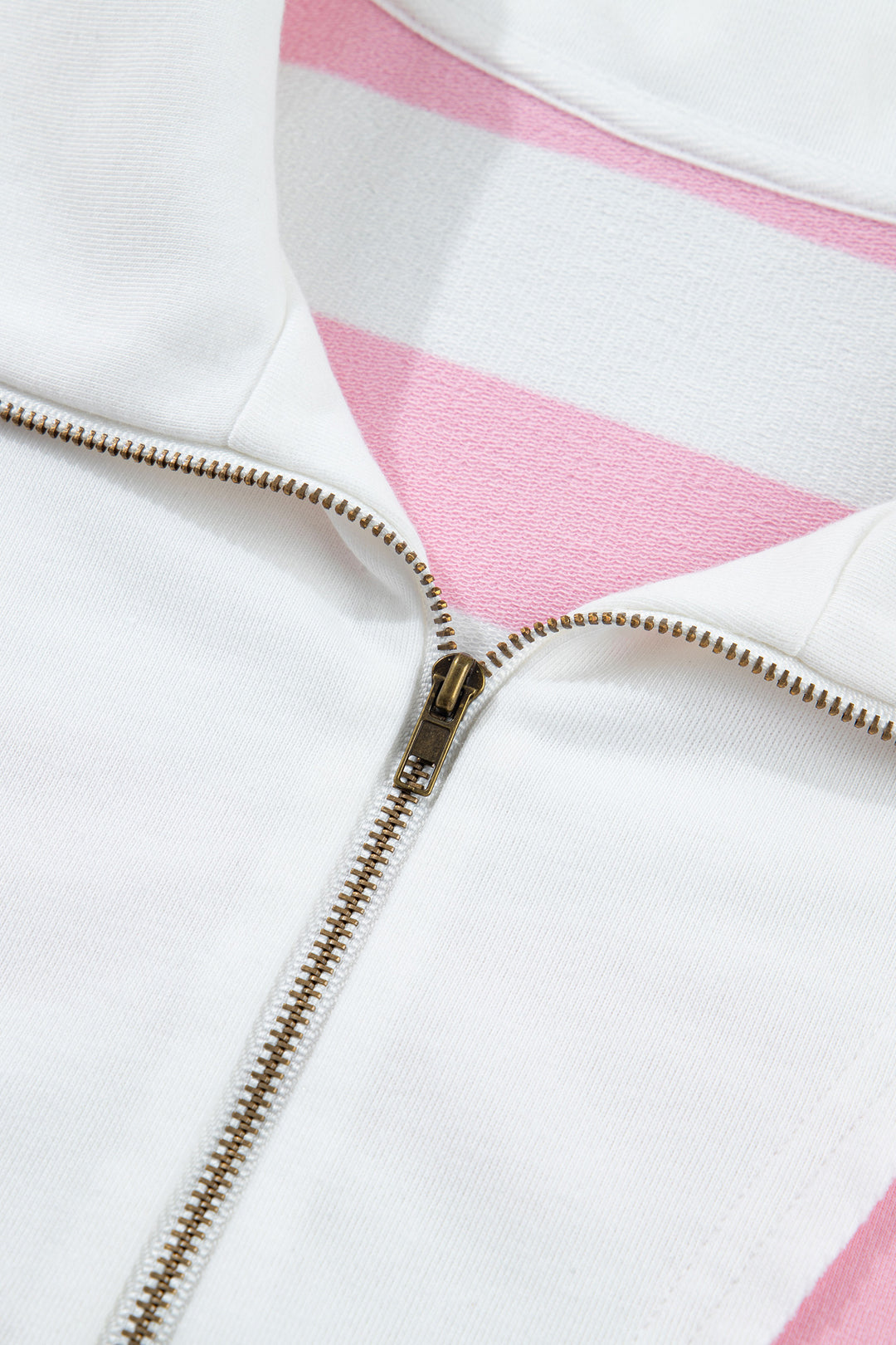 Pink Stripe Patchwork Zipper Pullover Elastic Waist Shorts 2pcs Set