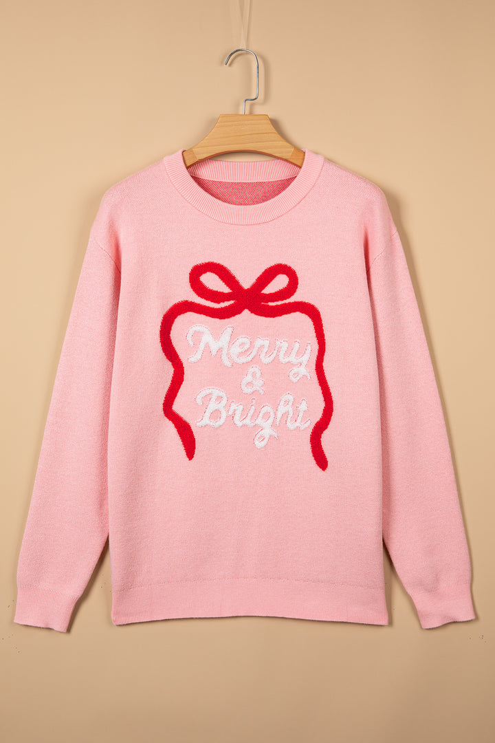 Gossamer Pink Towel Embroidery Slogan Pullover Sweater
