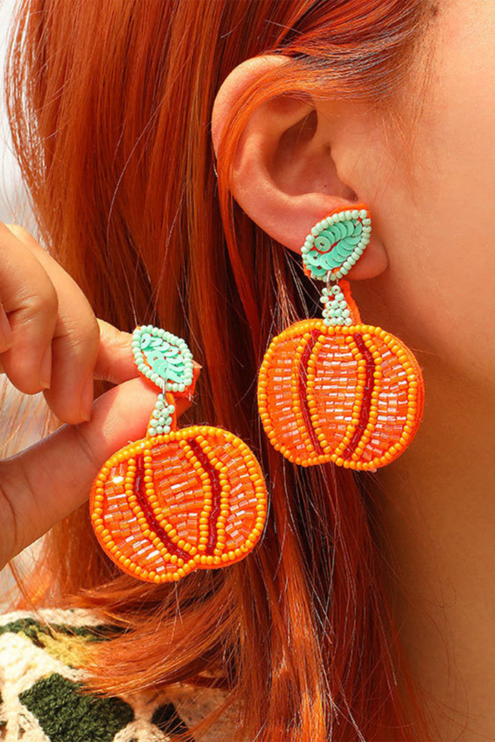 Boucles d'oreilles pendantes en perles de riz et citrouille d'Halloween