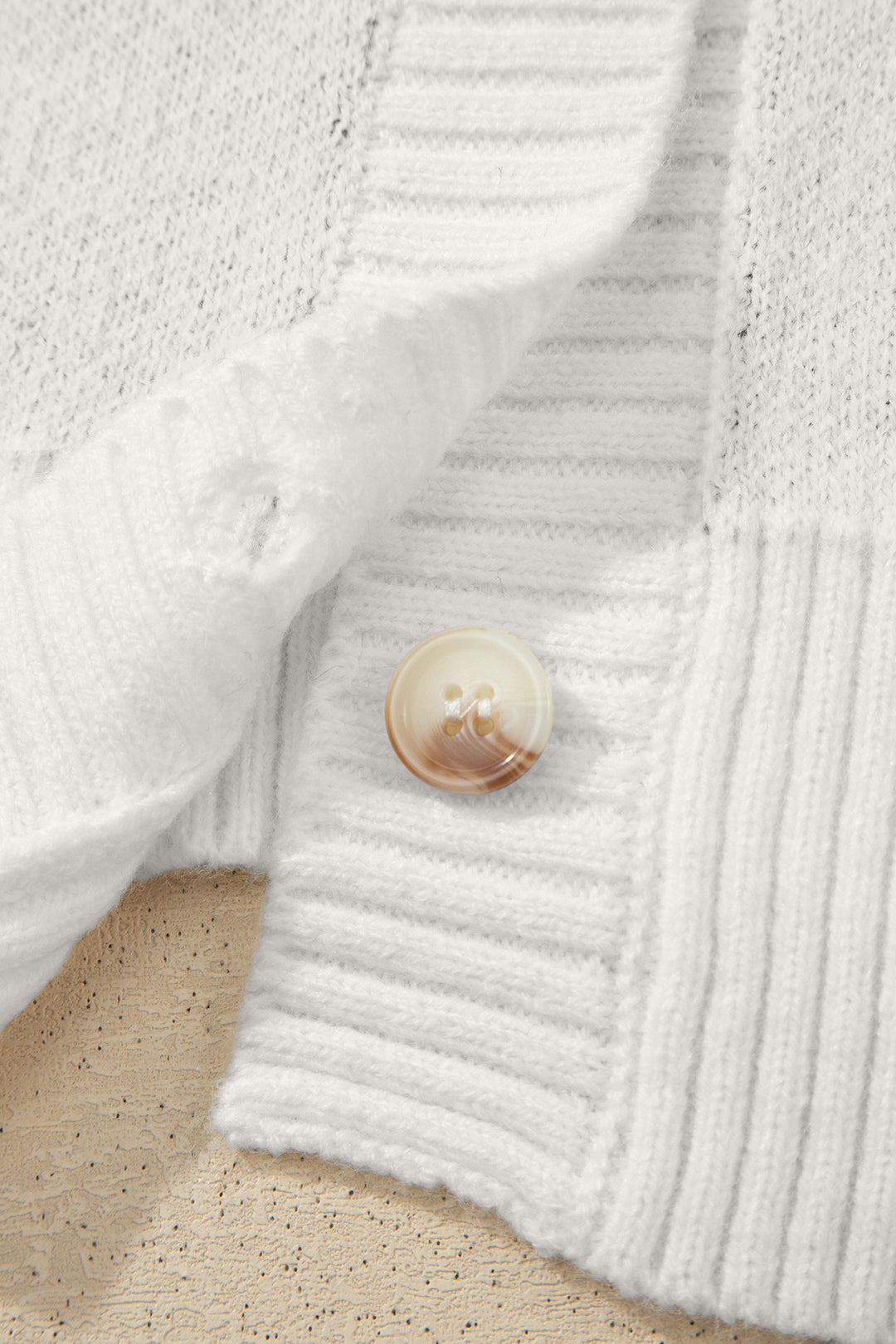 Beige Polka Dot Button Front Oversized V Neck Cardigan