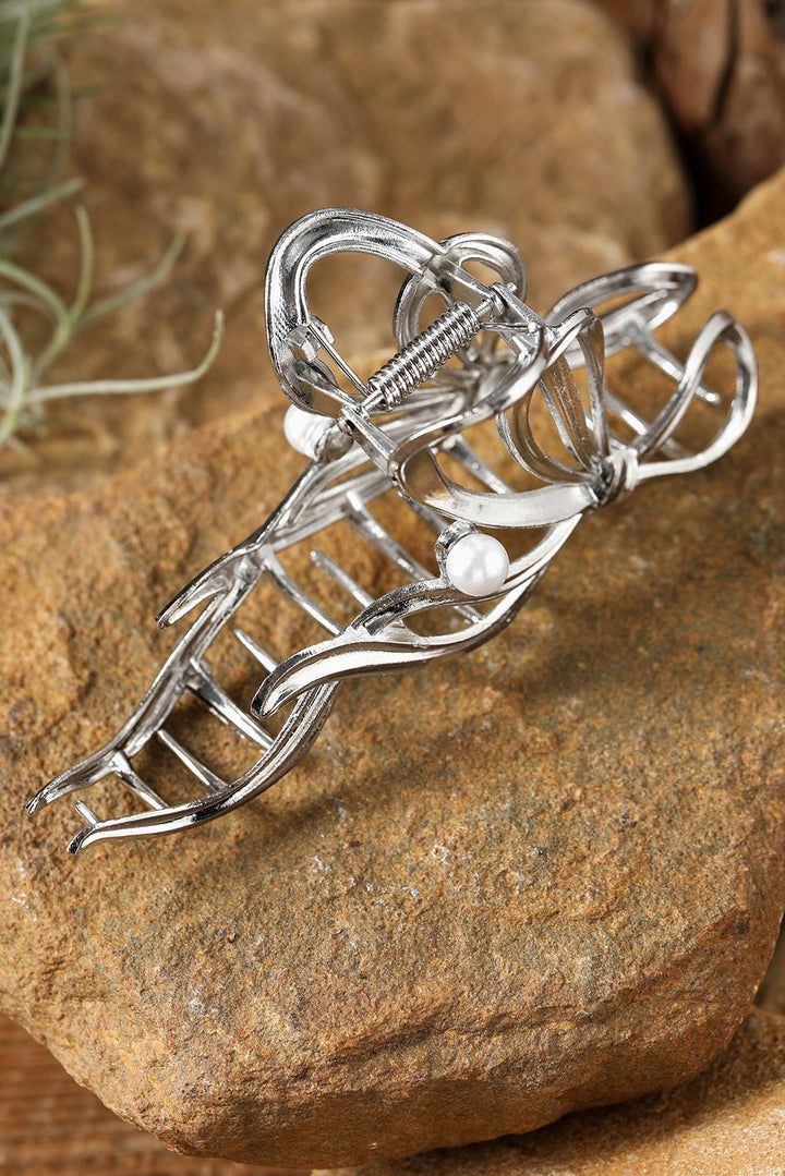 Pearl Decor Bow Knot Alloy Hair Claw Clip