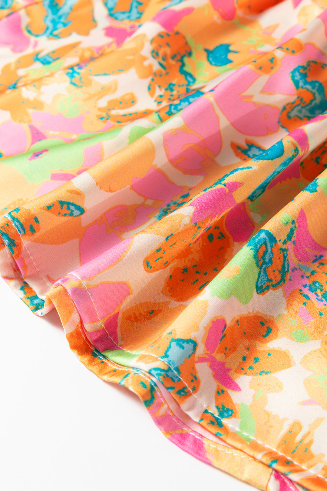 Split V Neck Short Sleeve Flower Blouse