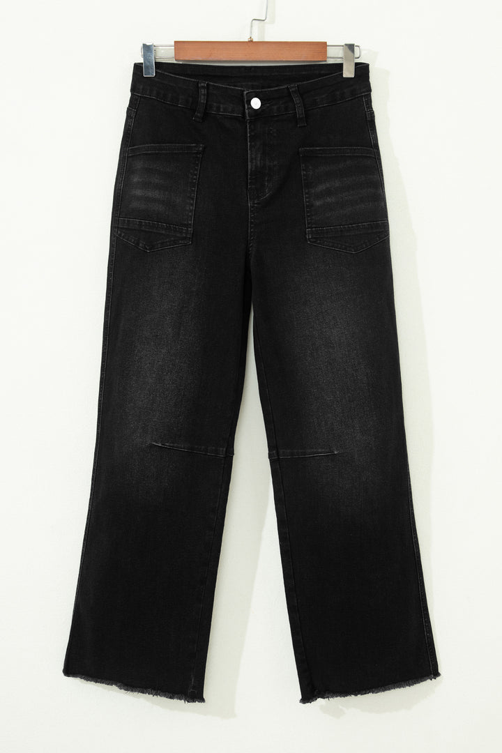 Black Frayed Cropped Barrel Jeans