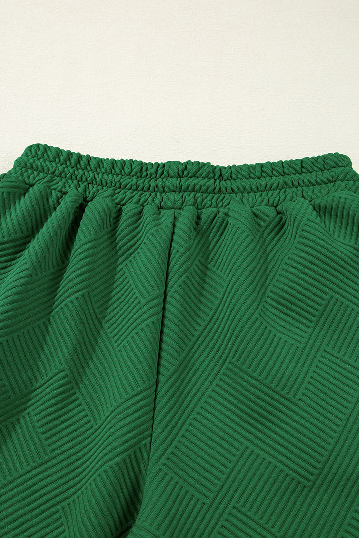 Dark Green Stylish Textured Loose Fit T Shirt and Drawstring Pants Set