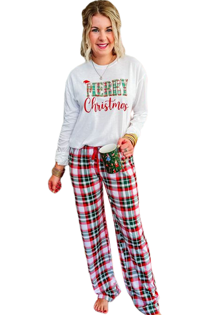 Merry Christmas Plaid Print Two Piece Lounge Set