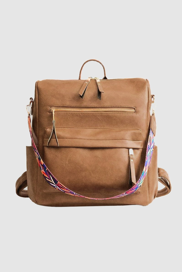 Geometric Crochet Strap PU Leather Large Backpack
