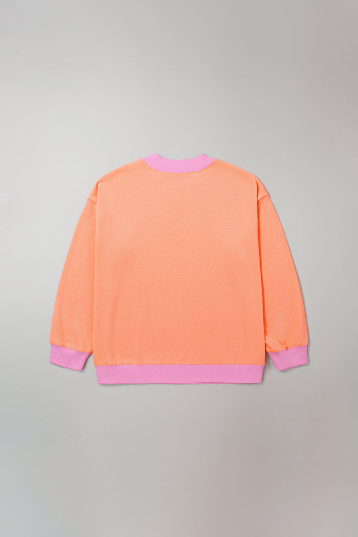 Grapefruit Orange Color Block Contrast Trim Plus Size Sweatshirt